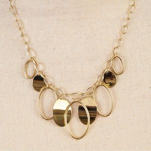 14K yellow gold cable chain choker necklace with oval shaped rings